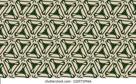 Design pattern with abstract modern ornament. Triangles style. Vector illustration. Green, brown color. Seamless.
