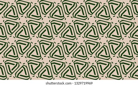 Design pattern with abstract modern ornament. Triangles style. Vector illustration. Green, brown color. Seamless.