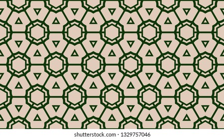 Design pattern with abstract modern ornament. Triangles style. Vector illustration. Green, brown color. Seamless.