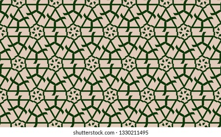 Design pattern with abstract modern ornament. Triangles style. Vector illustration. Green, brown color. Seamless.