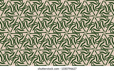 Design pattern with abstract modern ornament. Triangles style. Vector illustration. Green, brown color. Seamless.