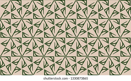 Design pattern with abstract modern ornament. Triangles style. Vector illustration. Green, brown color. Seamless.