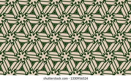 Design pattern with abstract modern ornament. Triangles style. Vector illustration. Green, brown color. Seamless.
