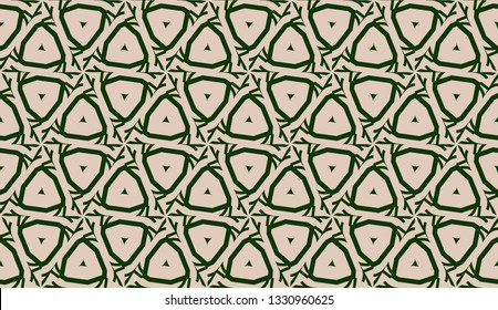Design pattern with abstract modern ornament. Triangles style. Vector illustration. Green, brown color. Seamless.
