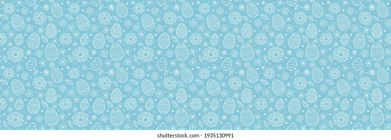 Design of a pattern with Easter eggs and flowers. Banner. Vector