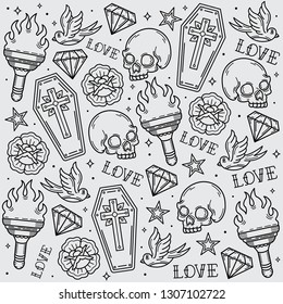 design pattern old school flash tattoo, vector EPS 10