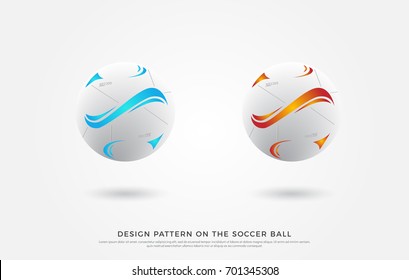 Design pattern on a soccer ball. blue and red color on the football mock up. Vector Illustration