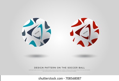 Design Pattern On The Soccer Ball. Red, Black And Blue Color On The Football Mock Up. Ball Vector Illustration 