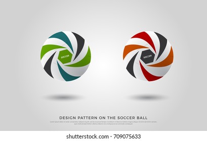 design pattern on the soccer ball. green, orange and red color on the fdesign pattern on the soccer ball. green, orange and red color on the football mock up. Vector Illustration 