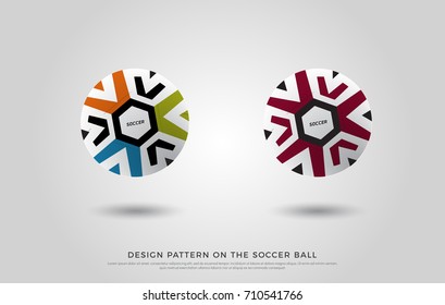 design pattern on the soccer ball. red, green, orange and blue color on the football mock up. Vector Illustration 