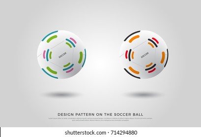 design pattern on the soccer ball. blue, green, pink, orange, black and blue color on the football mock up. Ball Vector Illustration 