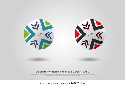 design pattern on the soccer ball. blue, green, black and red color on the football mock up. Ball Vector Illustration 