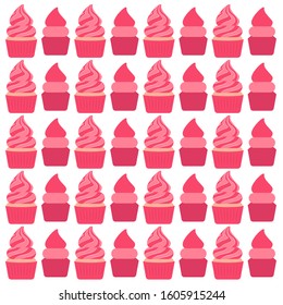 design pattern repetition template with pink cupcake symbols. cute feminine seamless. vector