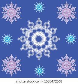Design pattern snowflakes on classic blue color of 2020 year background. Absctract geometric design for winter decoration interior, print posters, greating card, bussines banner, wrapping.