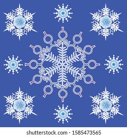 Design pattern snowflakes on classic blue color of 2020 year background. Absctract geometric design for winter decoration interior, print posters, greating card, bussines banner, wrapping.