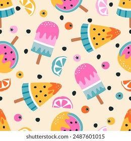 diseño, patrón, verano, Vector, comida, fruta, ilustración, sin costuras, lindo, dulce, fondo, dibujos animados, Fondo de pantalla, crema, postre, helado, colorido, impresión, tela, chocolate, fresa