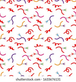 design patterns with colorful scissors and ribbon illustrations