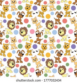 Design patterns with cute cartoon animal ornaments of lions, dogs, and cats