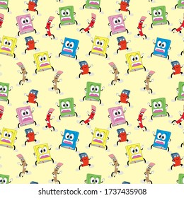Design patterns with cute cartoon stationery shape ornaments