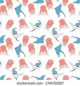 Design patterns with cute stingray and jellyfish animal ornaments