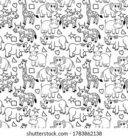 design patterns with elephant, cow, giraffe and rhinoceros ornaments
