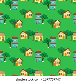 design patterns with house and tree ornaments