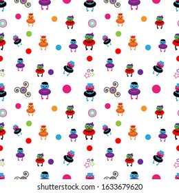 Design patterns with illustrations of colorful cute ball doll character shapes