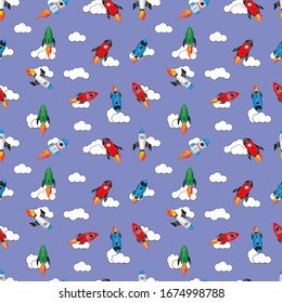 design patterns with ornamentation of rocket and cloud shapes