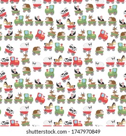 Design patterns with ornaments of various adorable animals on the train