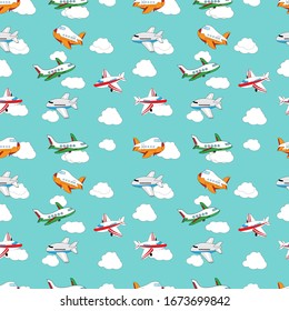 design patterns with various shapes of airplanes and clouds