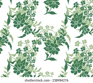 Design pattern.Vintage bouquet lined of green flowers.