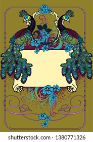 Design of peacock. Vector illustration. Suitable for card, invitation and the like
