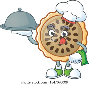 design pecan pie chef holding food with seeds topping