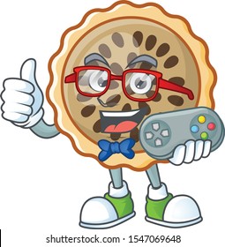 design pecan pie holding gamer with seeds topping