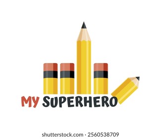 Design with a pencil. My Superhero Pencil with a Bold and Inspiring Design for an Artistic Empowerment Theme Illustration. Vector illustration