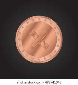 Design Pencil & Scale embossed realistic bronze coin precious Icon / Logo Design