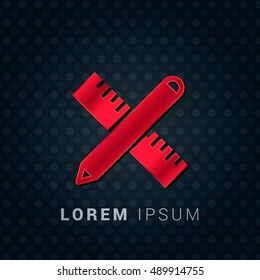 Design Pencil & Scale Red chromium precious metallic 3D Icon / Logo Design