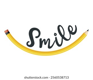 Design with a pencil. Smile Text with a Curved Pencil Design for a Happy and Playful Theme Illustration. Vector illustration