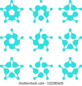 Design pentagon logo element. Abstract water molecule vector template set.  You can use in biotechnology, medical, environmental protection, and electricity equipment, computer science concept icons.