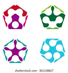 Design pentagon logo element. Abstract vector  template set. You can use in biotechnology, energy, environmental protection, water and electricity equipment, computer science concept icons. 