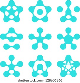 Design pentagonal logo element. Abstract water molecule vector template set. Computer science medical and engineering concept icons.