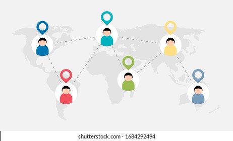 Design of people communicating through the internet network. Social distancing concept. Vector Eps 10