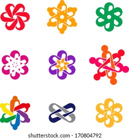 Design people logo element. Abstract circle pattern. Colorful icons set. 
