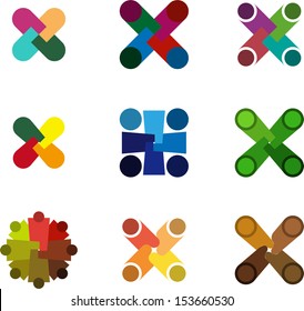 Design people logo element. Infinite cross vector icon template. You can use in the media, alliances, environmental protection, medical, mutual aid associations and other social welfare agencies. 