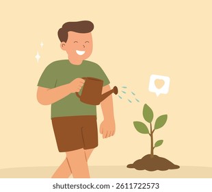 design of a person watering a tree
