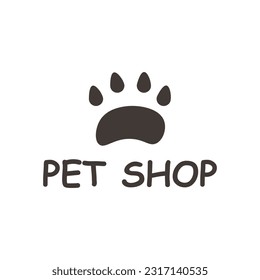Design for a pet shop. With lettering and paw print. Can be used as a logo, icon, emblem, sticker. Flat illustration isolated on white background, eps 10.