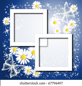 Design photo frames with camomiles and butterfly for inserting text or photo