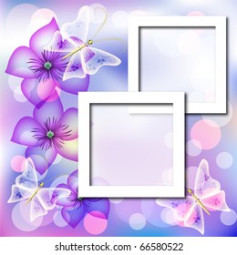 Design photo frames with flowers and butterfly