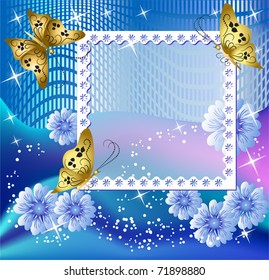 Design photo frames with flowers and butterfly for inserting text or photo