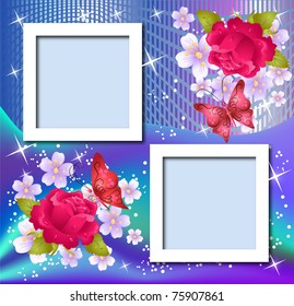 Design photo frames with flowers and butterfly